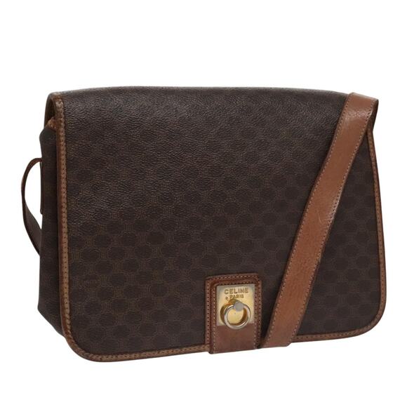 CELINE Macadam Canvas Shoulder Bag Pvc Leather Brown Gold - Picture 1 of 12